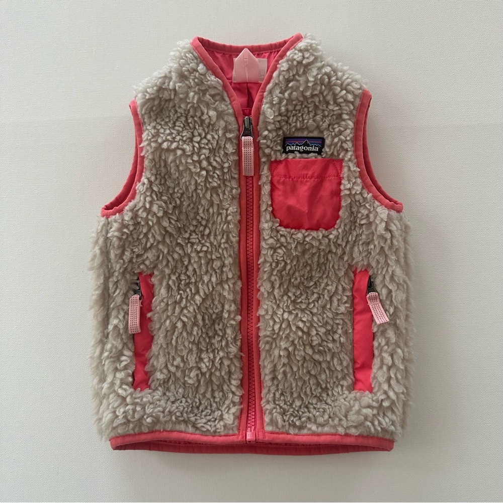 Patagonia 12-18 Months Baby Girl Retro X Vest Beige Pink Zip Pockets